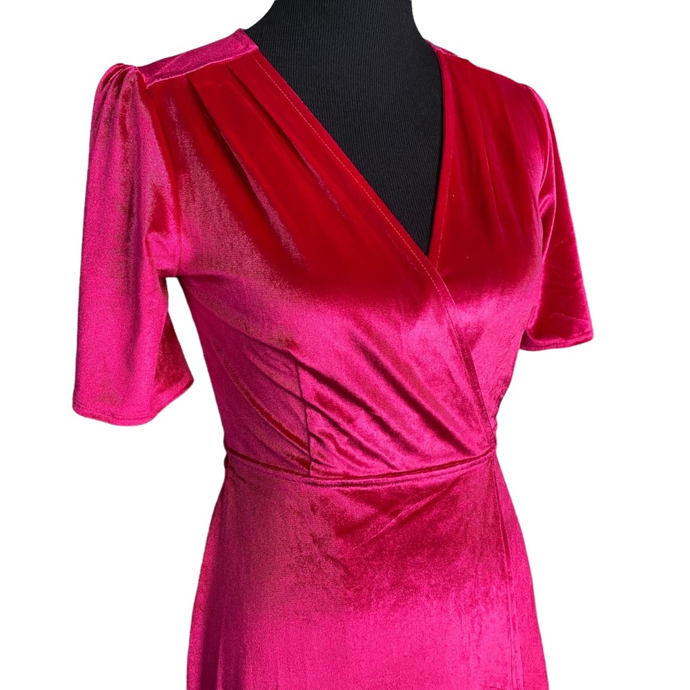 Lulus Pink Velvet Wrap Dress Small - Picture 2 of 5